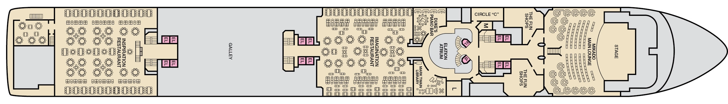 Carnival Elation, Deck 8: official cabin and venue layout