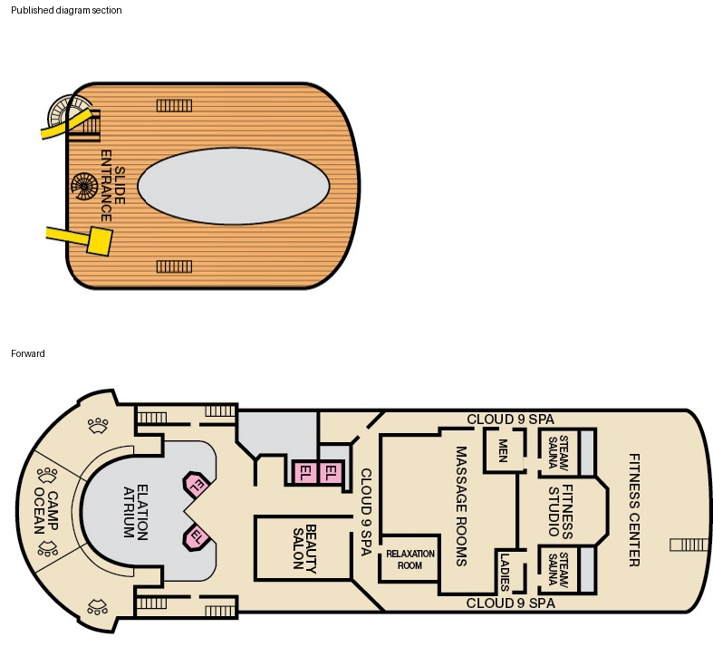 Carnival Elation, Deck 12: official cabin and venue layout