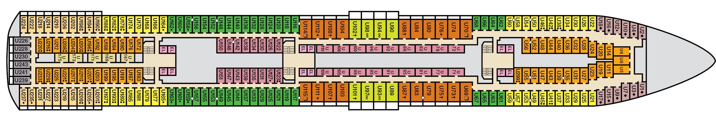Carnival Elation, Deck 6: official cabin and venue layout