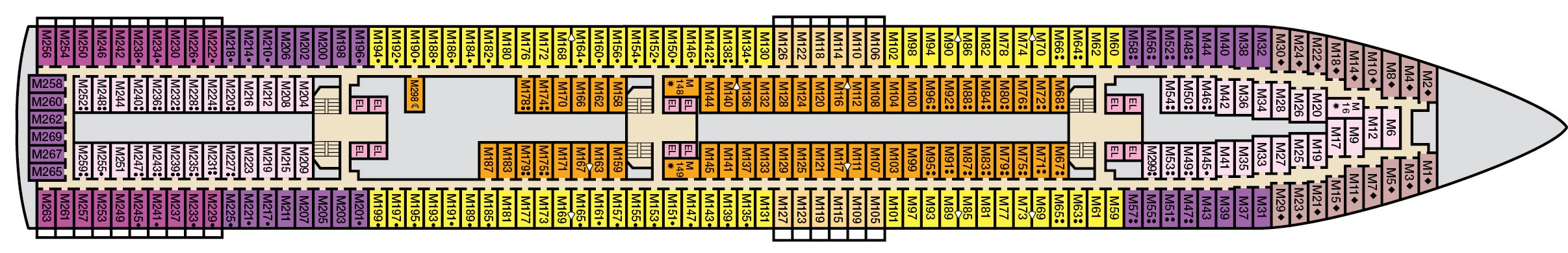 Carnival Elation, Deck 5: official cabin and venue layout
