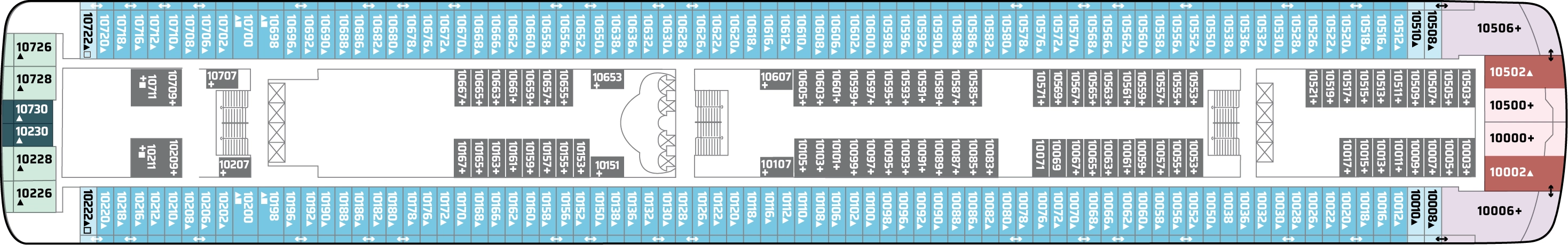 Norwegian Star, Deck 10: official cabin and venue layout