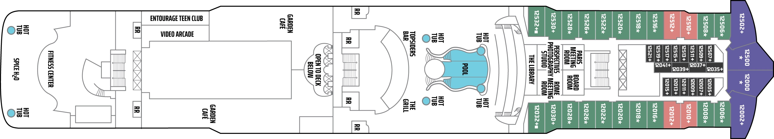 Norwegian Star, Deck 12: official cabin and venue layout