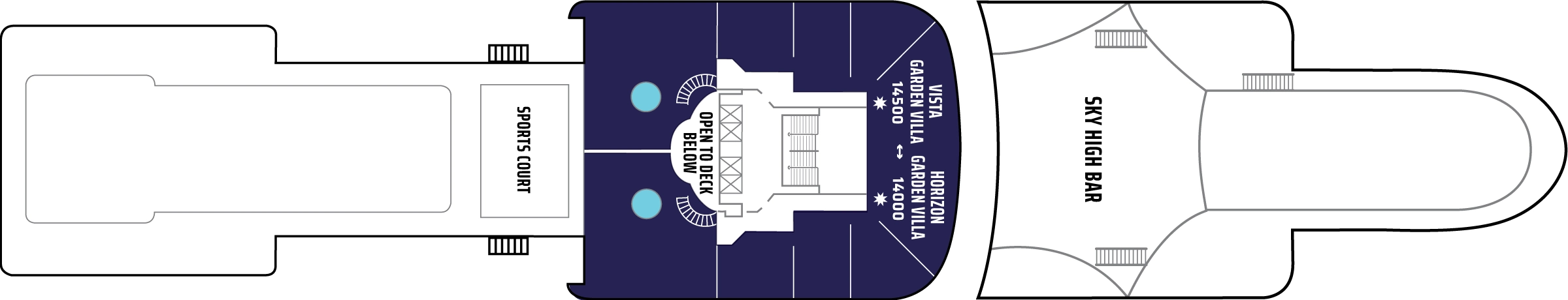 Norwegian Star, Deck 14: official cabin and venue layout