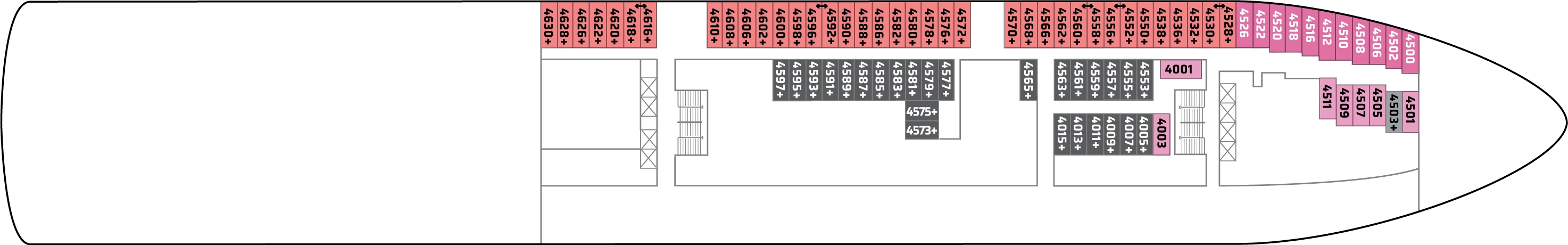 Norwegian Star, Deck 4: official cabin and venue layout
