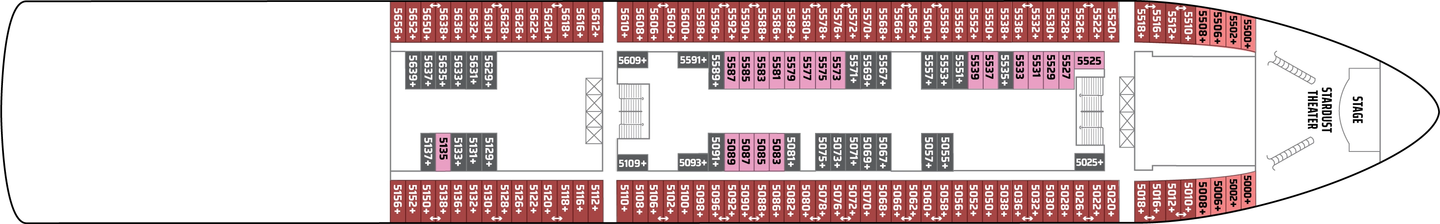 Norwegian Star, Deck 5: official cabin and venue layout