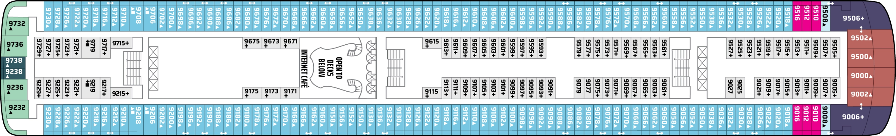 Norwegian Star, Deck 9: official cabin and venue layout