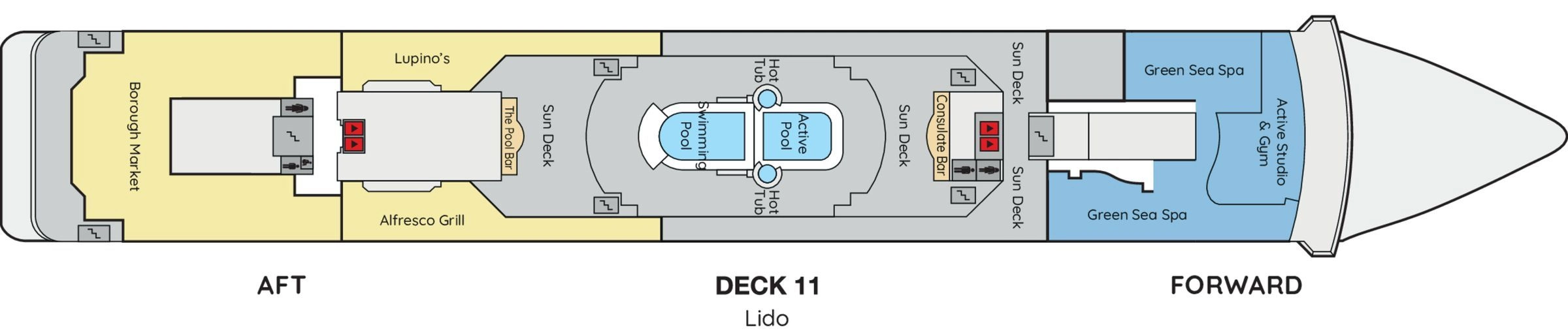 Ambition, Deck 11: official cabin and venue layout