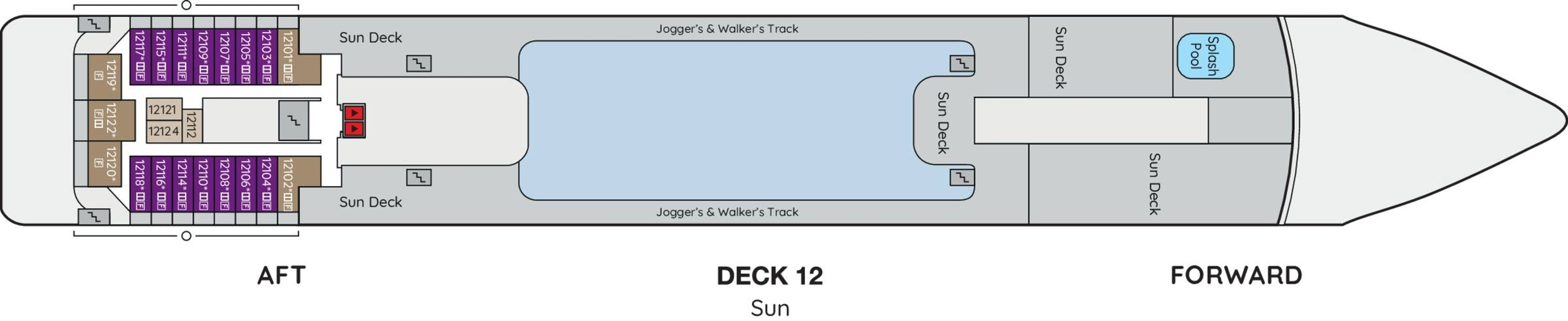 Ambition, Deck 12: official cabin and venue layout