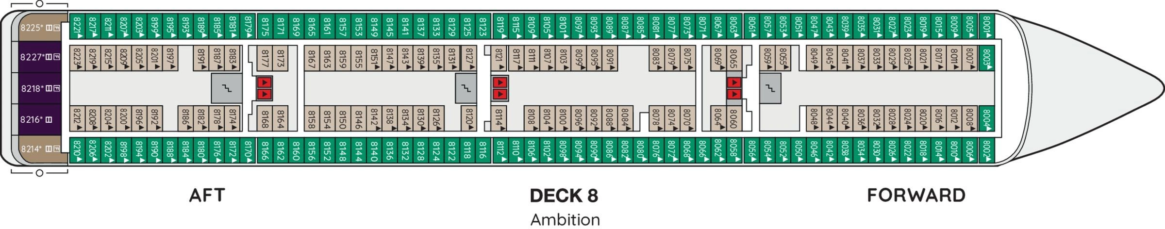 Ambition, Deck 8: official cabin and venue layout