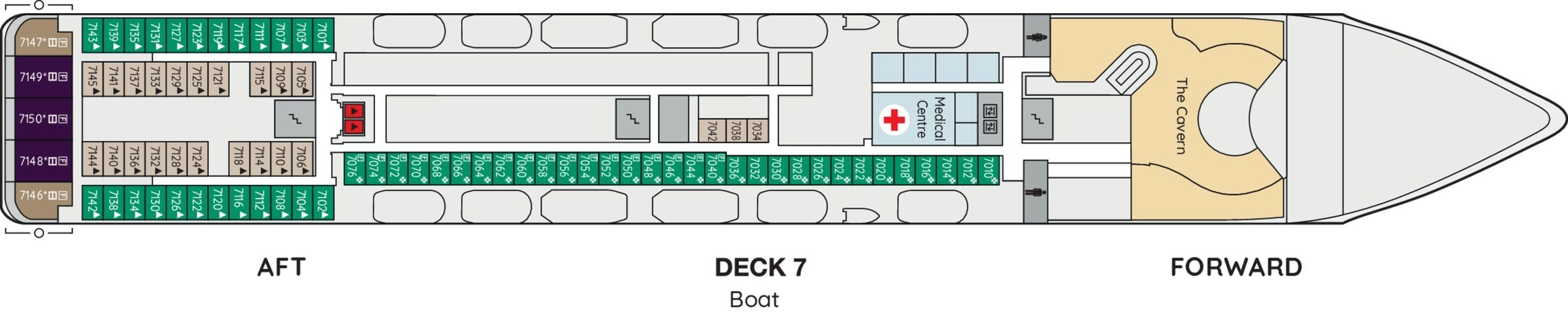 Ambition, Deck 7: official cabin and venue layout