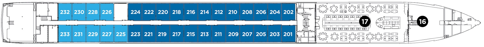Avalon View, Deck 2: official cabin and venue layout