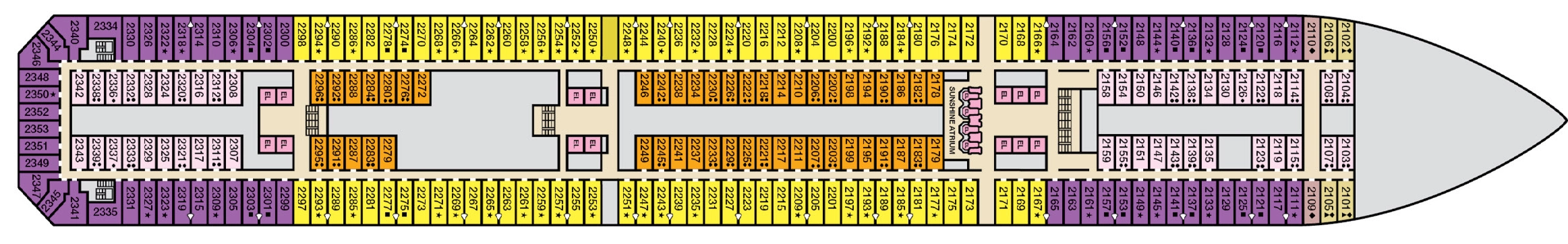Carnival Sunshine, Deck 2: official cabin and venue layout