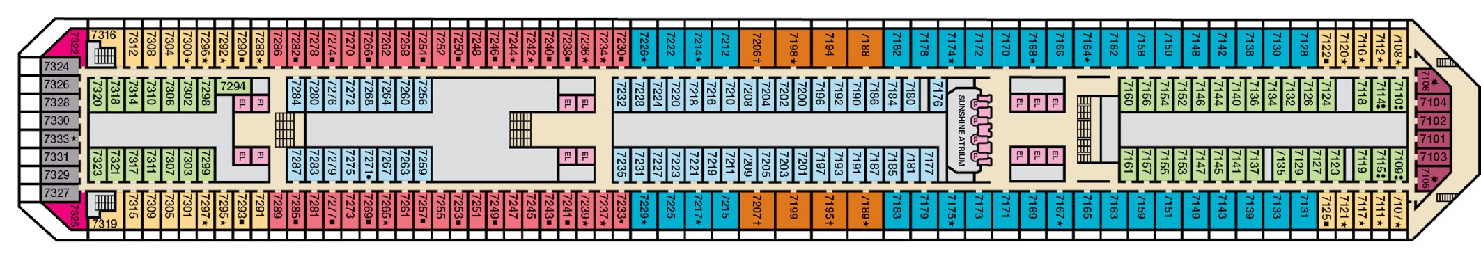 Carnival Sunshine, Deck 7: official cabin and venue layout