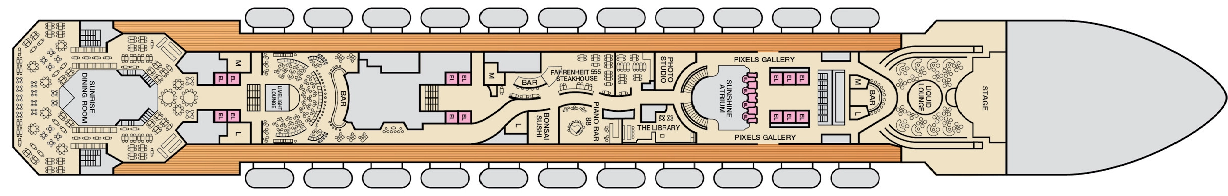 Carnival Sunshine, Deck 4: official cabin and venue layout
