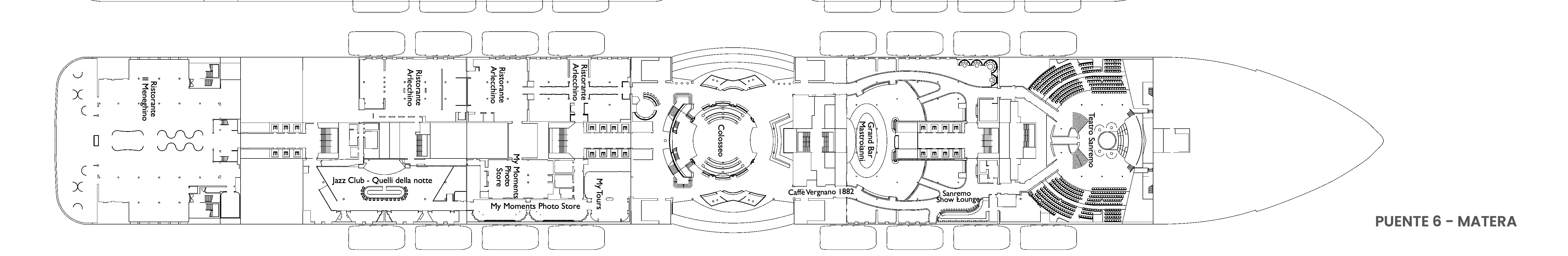 Costa Smeralda, Deck 6: official cabin and venue layout