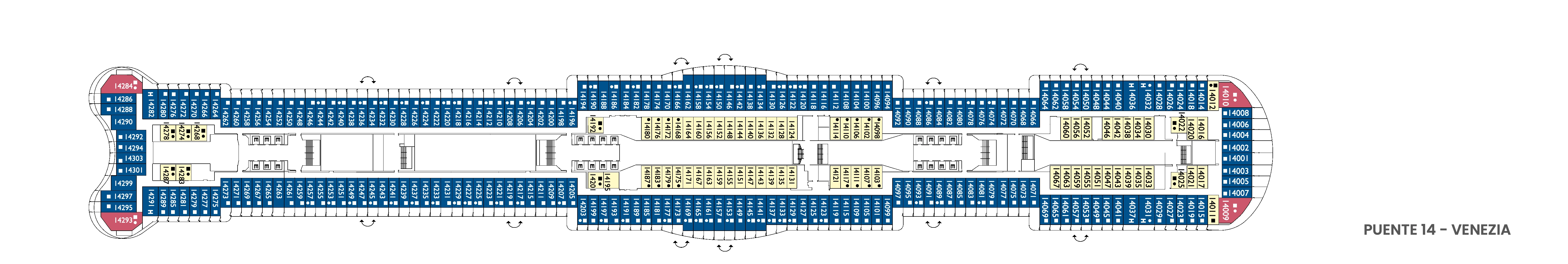 Costa Smeralda, Deck 14: official cabin and venue layout