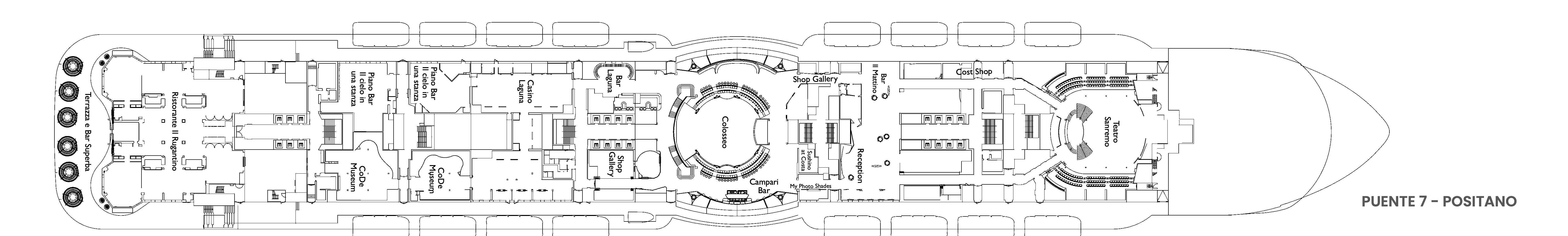 Costa Smeralda, Deck 7: official cabin and venue layout