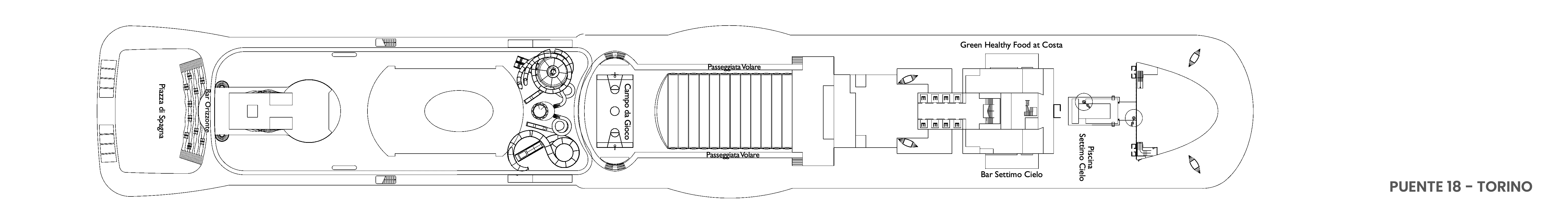 Costa Smeralda, Deck 18: official cabin and venue layout