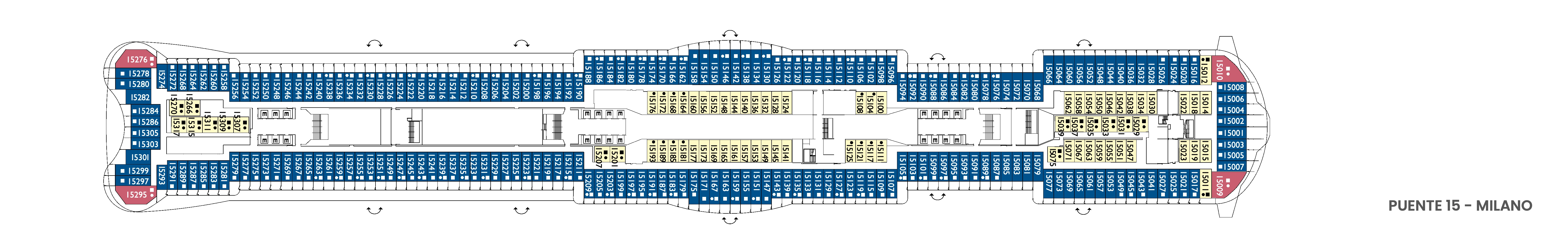 Costa Smeralda, Deck 15: official cabin and venue layout