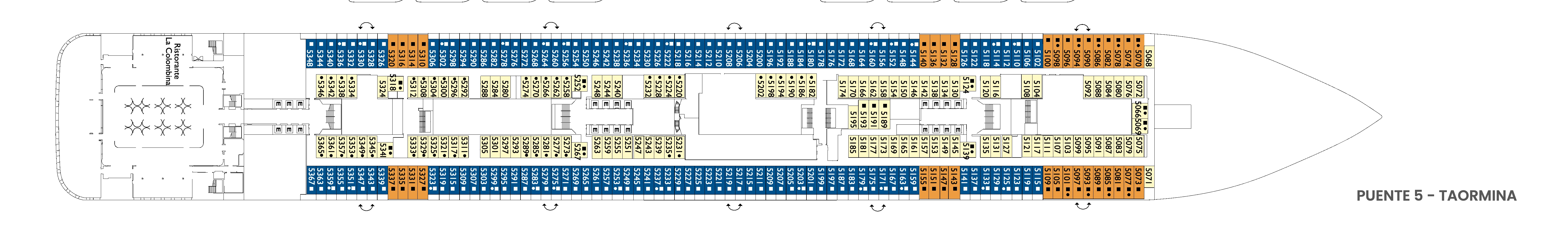 Costa Smeralda, Deck 5: official cabin and venue layout