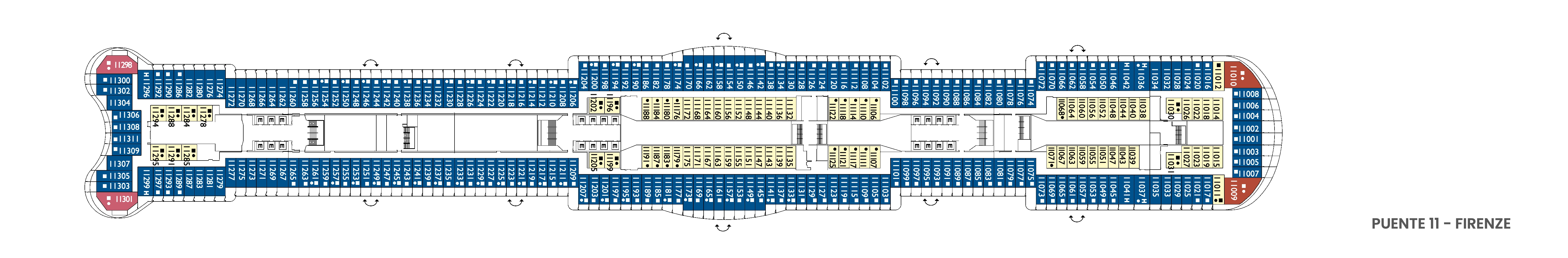 Costa Smeralda, Deck 11: official cabin and venue layout