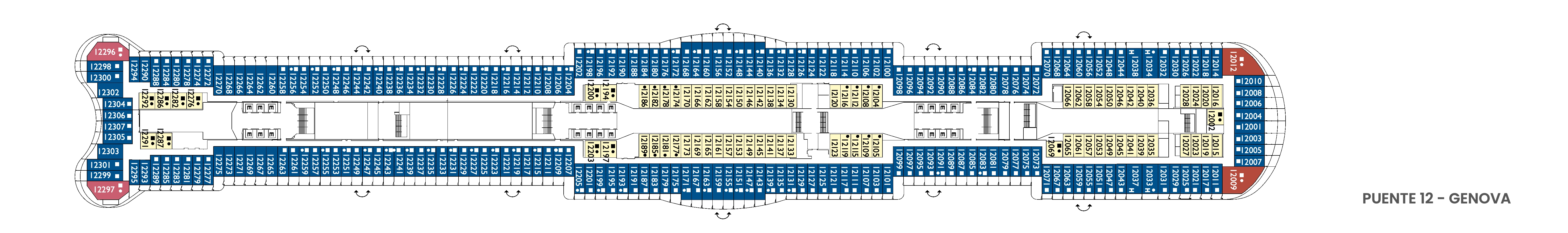 Costa Smeralda, Deck 12: official cabin and venue layout