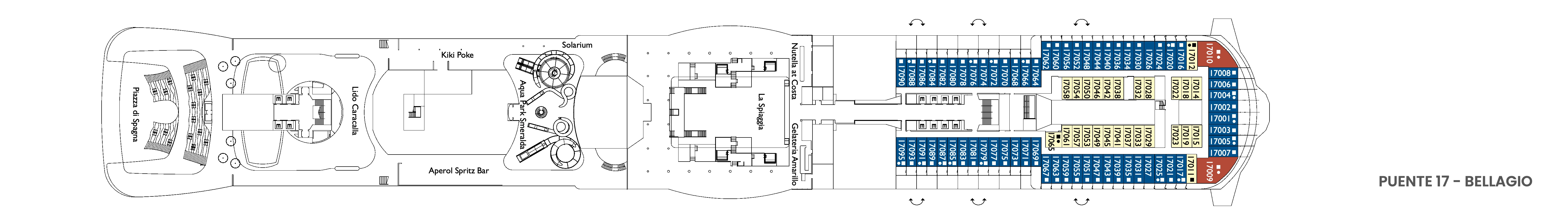 Costa Smeralda, Deck 17: official cabin and venue layout