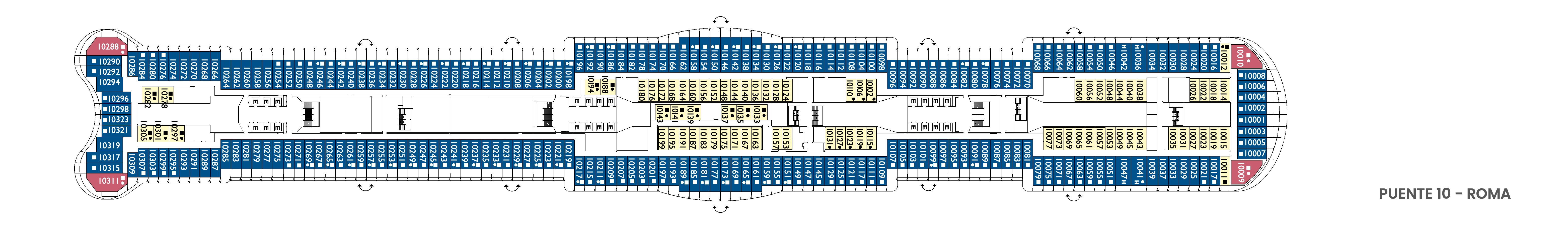 Costa Smeralda, Deck 10: official cabin and venue layout
