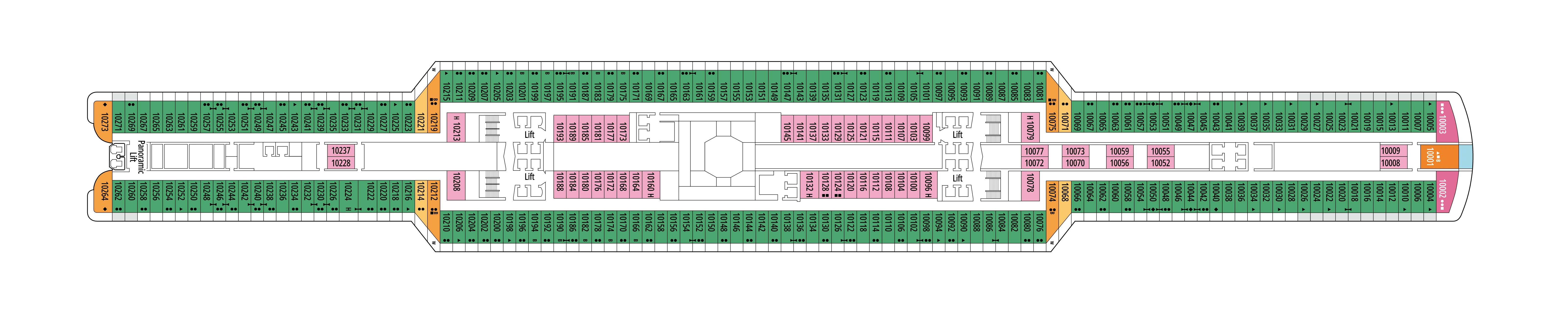 MSC Seaview, Deck 10: official cabin and venue layout
