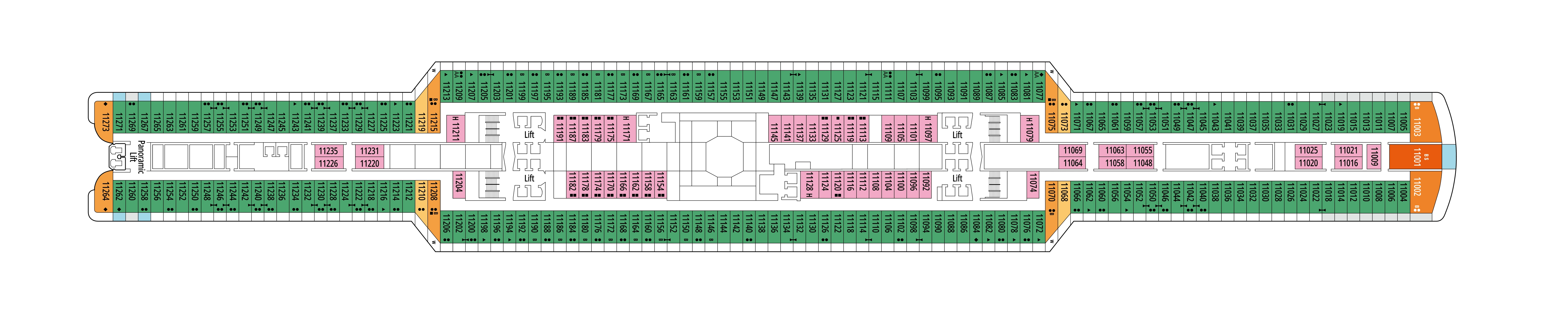 MSC Seaview, Deck 11: official cabin and venue layout