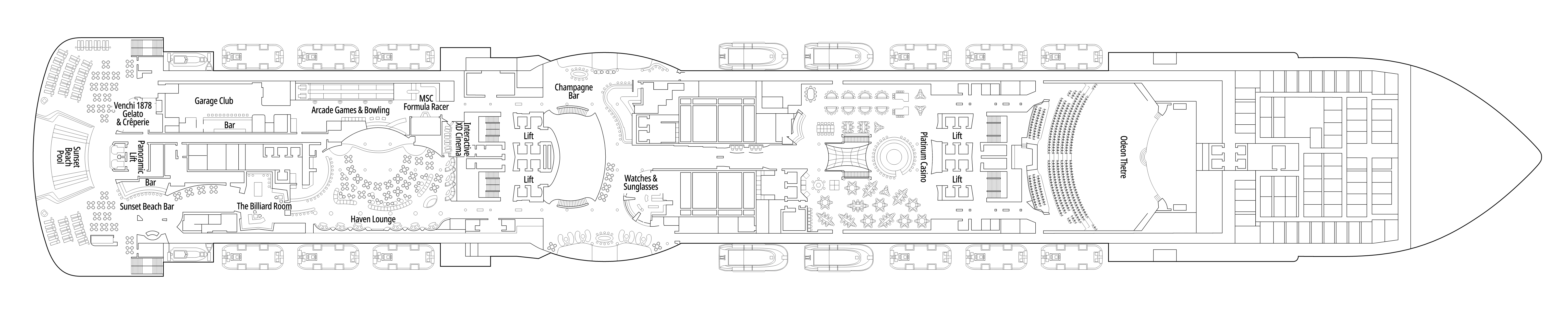 MSC Seaview, Deck 7: official cabin and venue layout