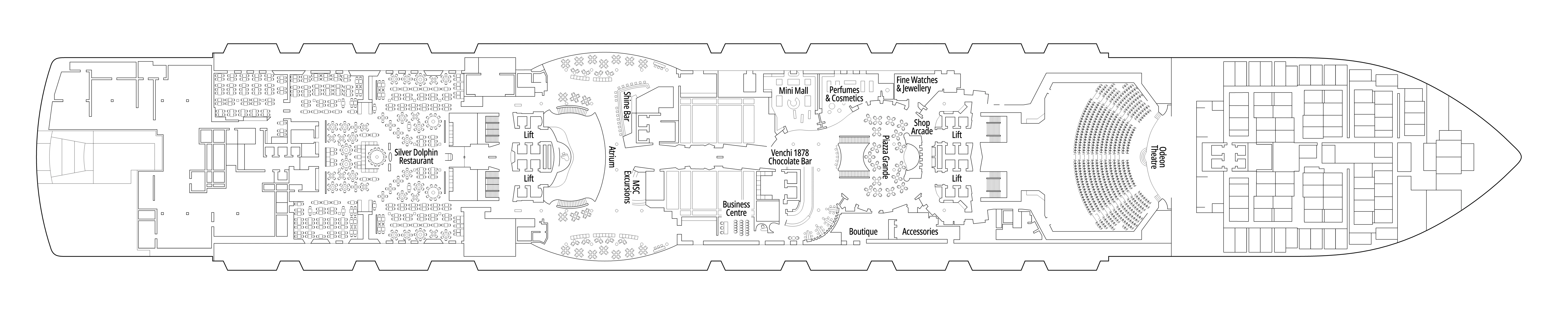 MSC Seaview, Deck 6: official cabin and venue layout