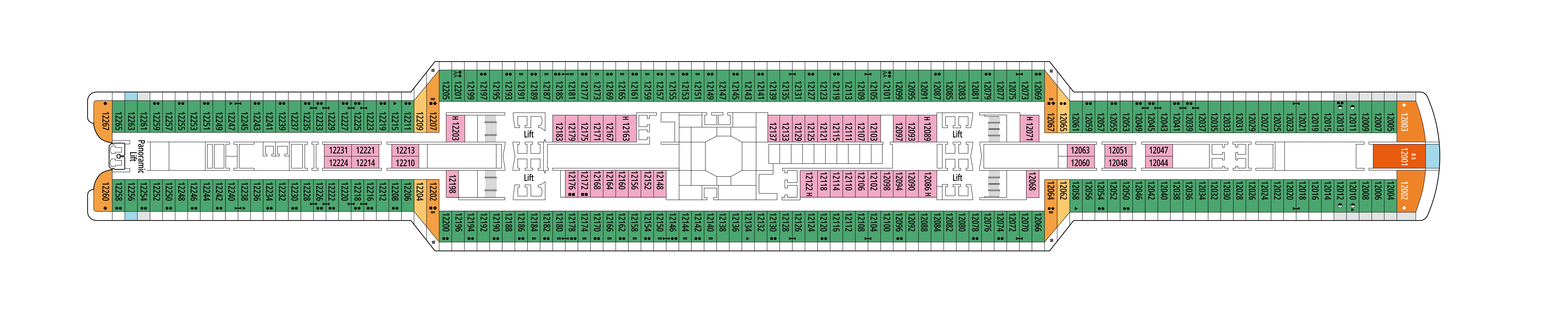 MSC Seaview, Deck 12: official cabin and venue layout