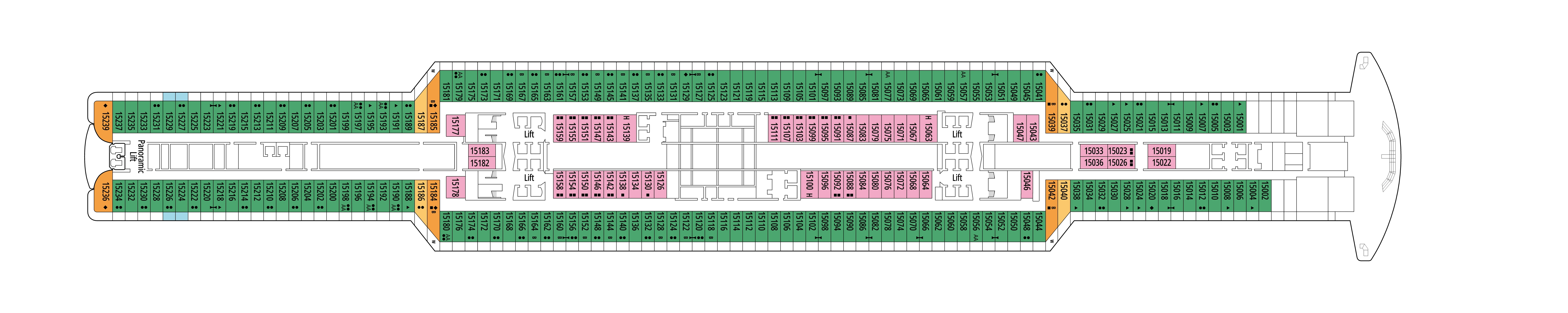 MSC Seaview, Deck 15: official cabin and venue layout