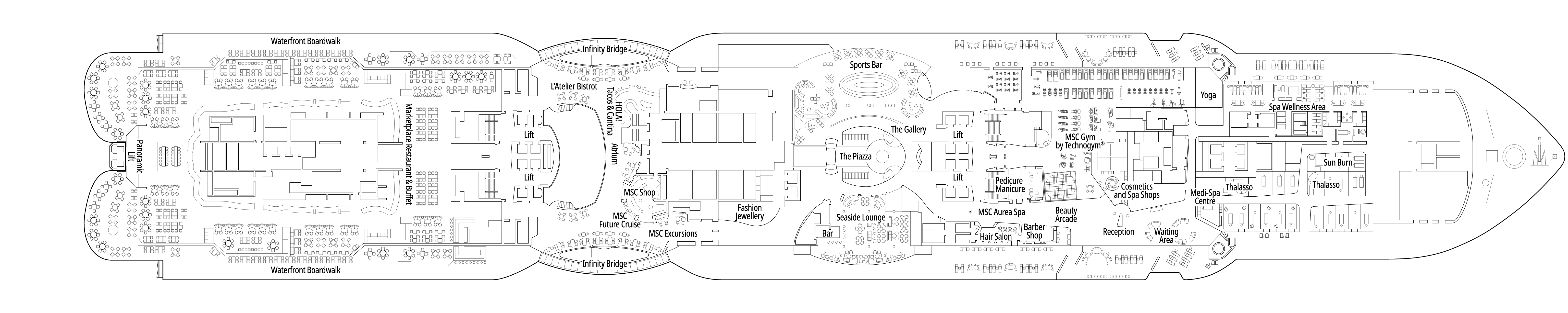MSC Seaview, Deck 8: official cabin and venue layout