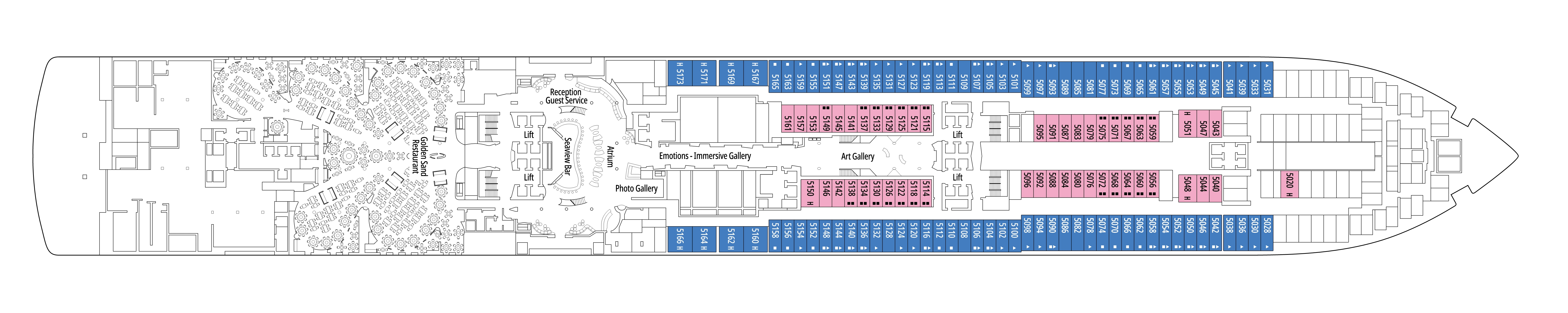 MSC Seaview, Deck 5: official cabin and venue layout