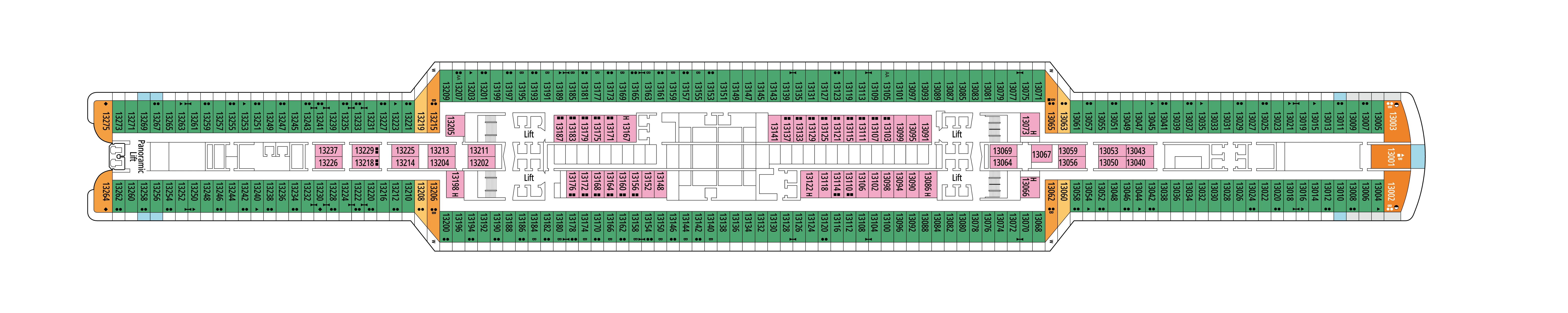 MSC Seaview, Deck 13: official cabin and venue layout