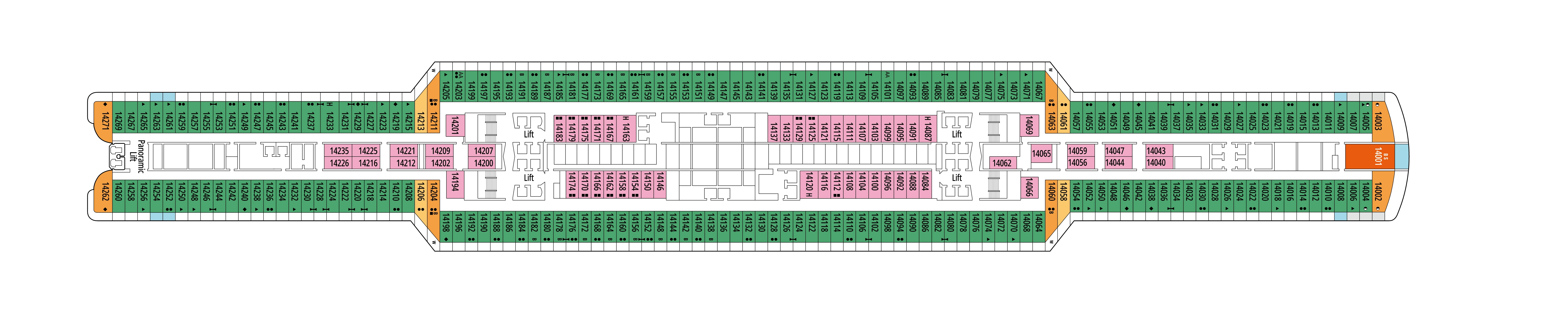 MSC Seaview, Deck 14: official cabin and venue layout