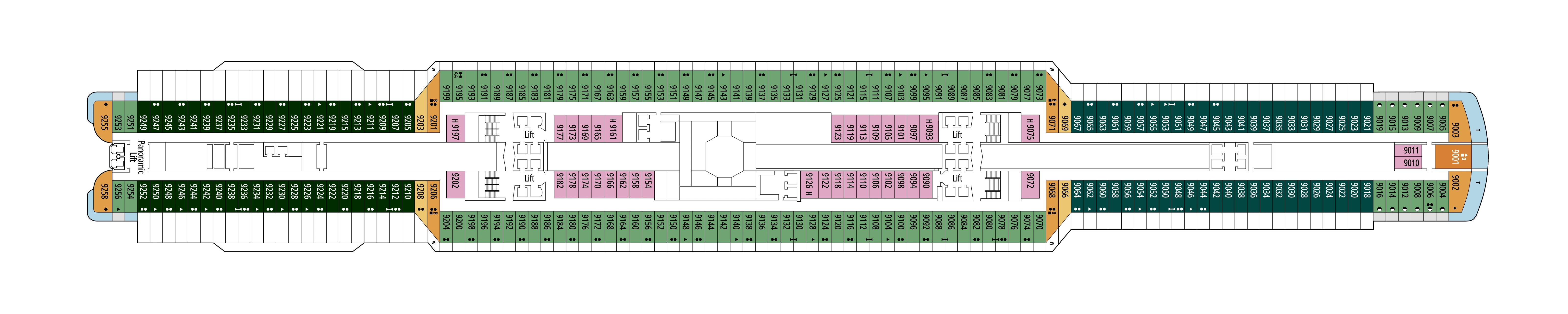 MSC Seaview, Deck 9: official cabin and venue layout