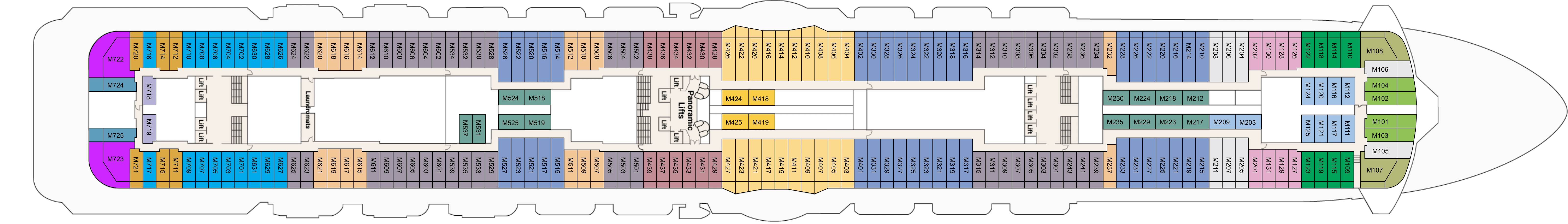 Discovery Princess, Deck 15: official cabin and venue layout