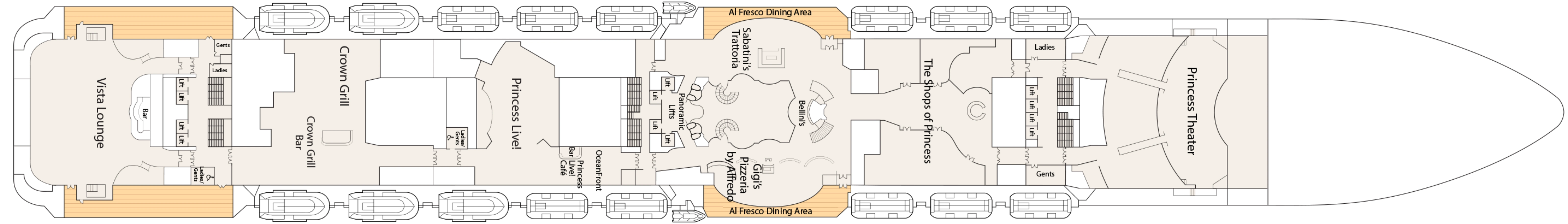 Discovery Princess, Deck 7: official cabin and venue layout