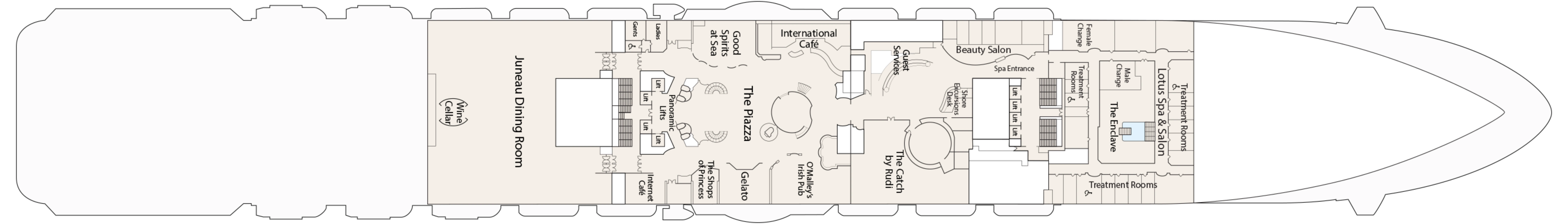 Discovery Princess, Deck 5: official cabin and venue layout