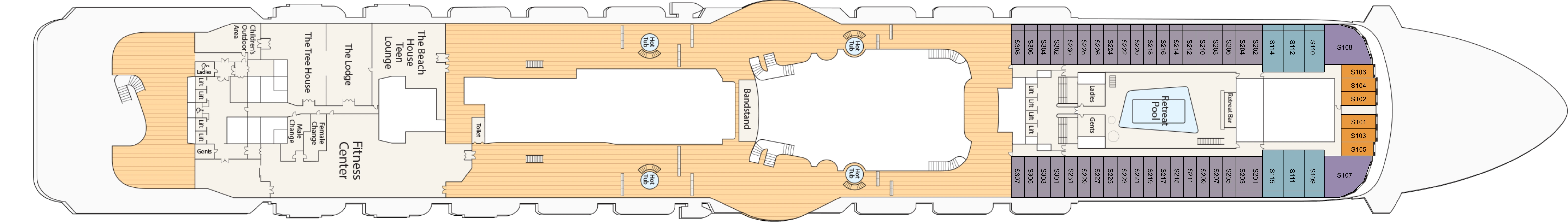 Discovery Princess, Deck 17: official cabin and venue layout