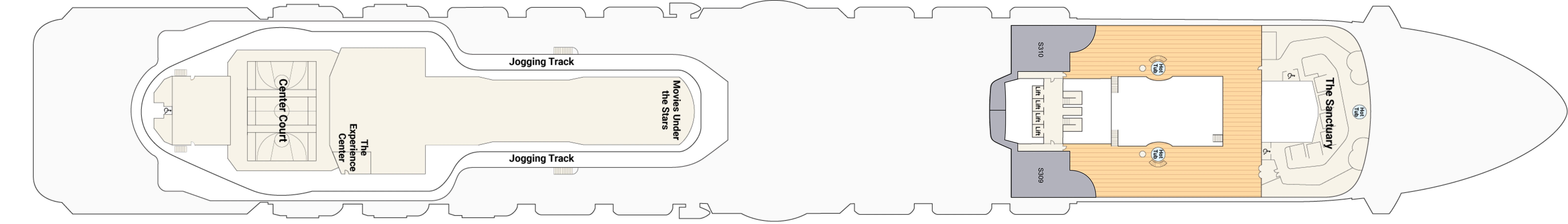 Discovery Princess, Deck 18: official cabin and venue layout