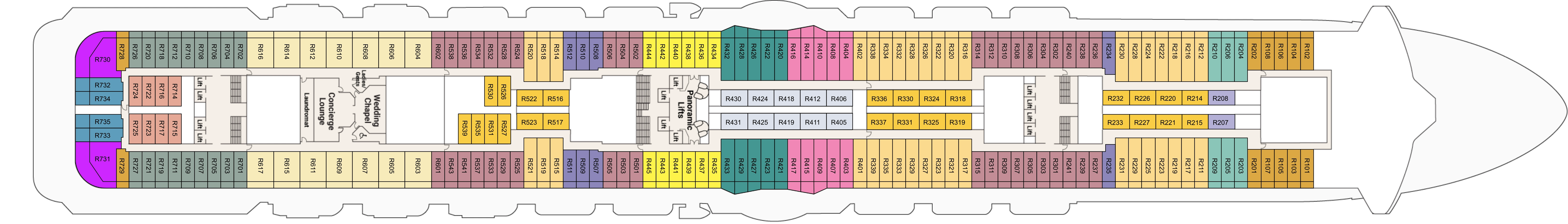Discovery Princess, Deck 14: official cabin and venue layout