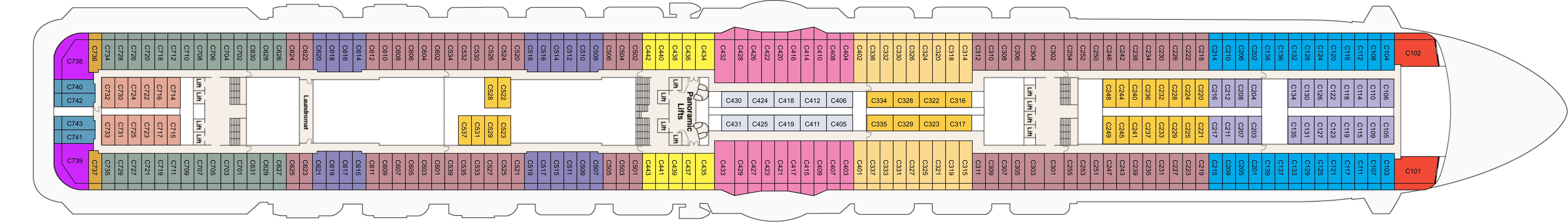 Discovery Princess, Deck 10: official cabin and venue layout