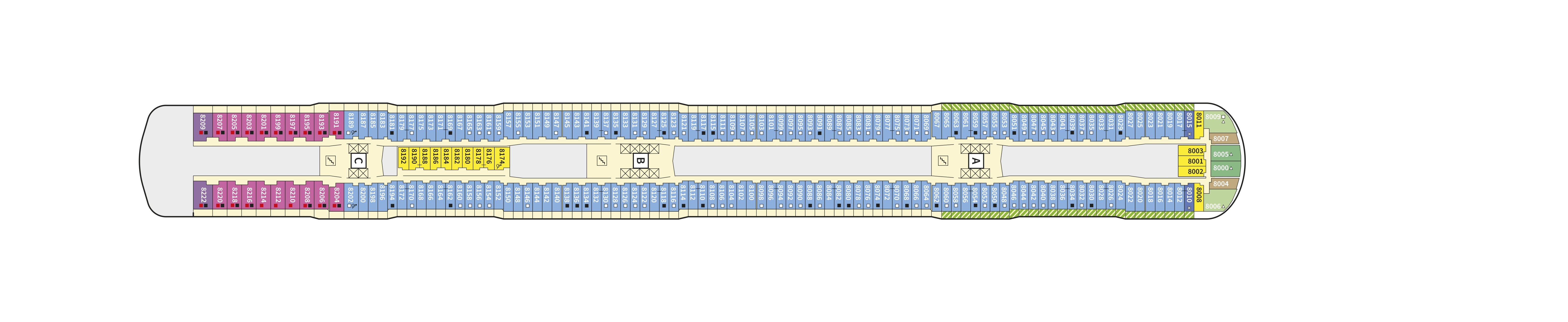 Mein Schiff Relax, Deck 8: official cabin and venue layout