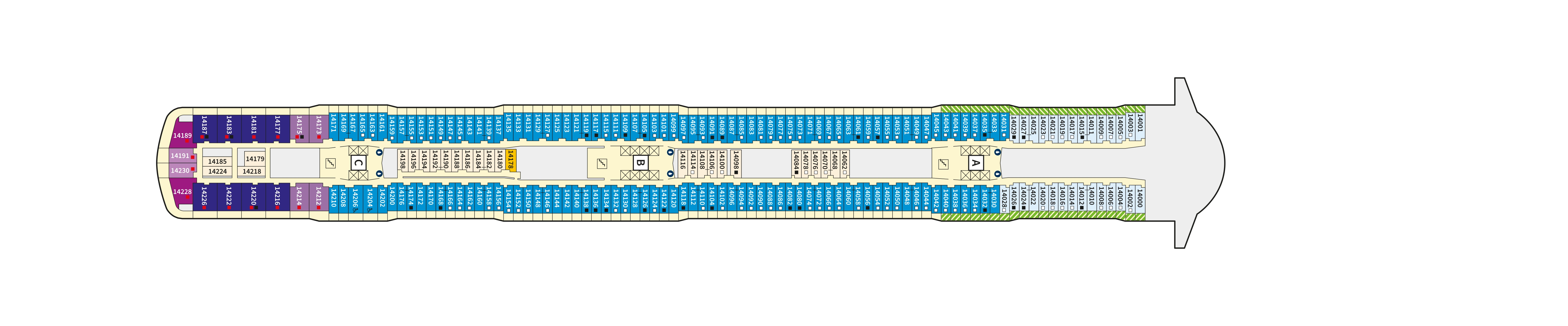 Mein Schiff Relax, Deck 14: official cabin and venue layout