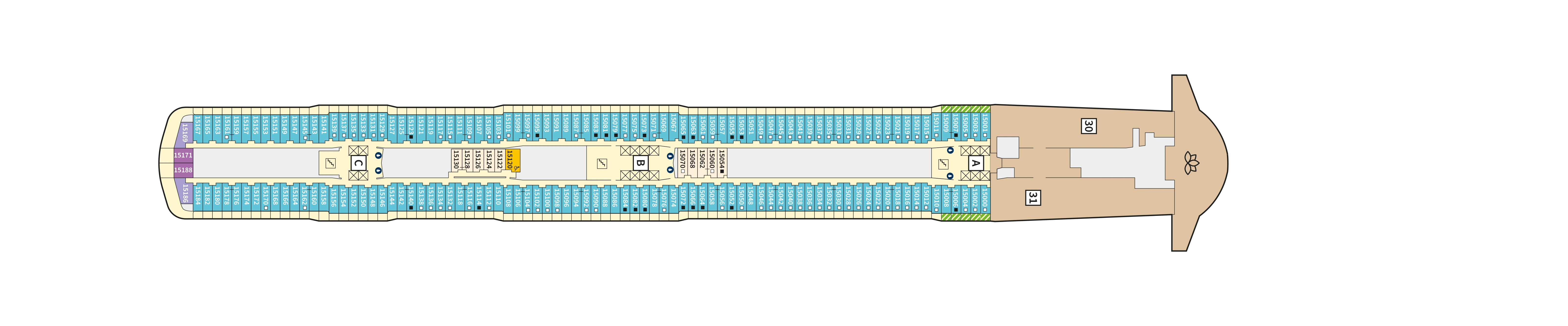 Mein Schiff Relax, Deck 15: official cabin and venue layout