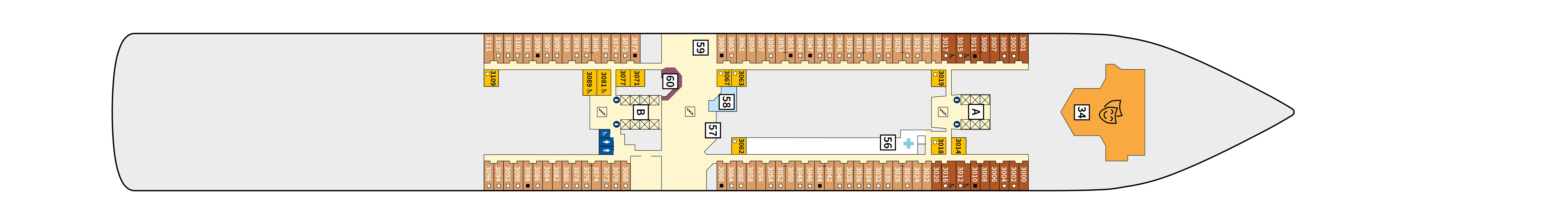 Mein Schiff Relax, Deck 3: official cabin and venue layout